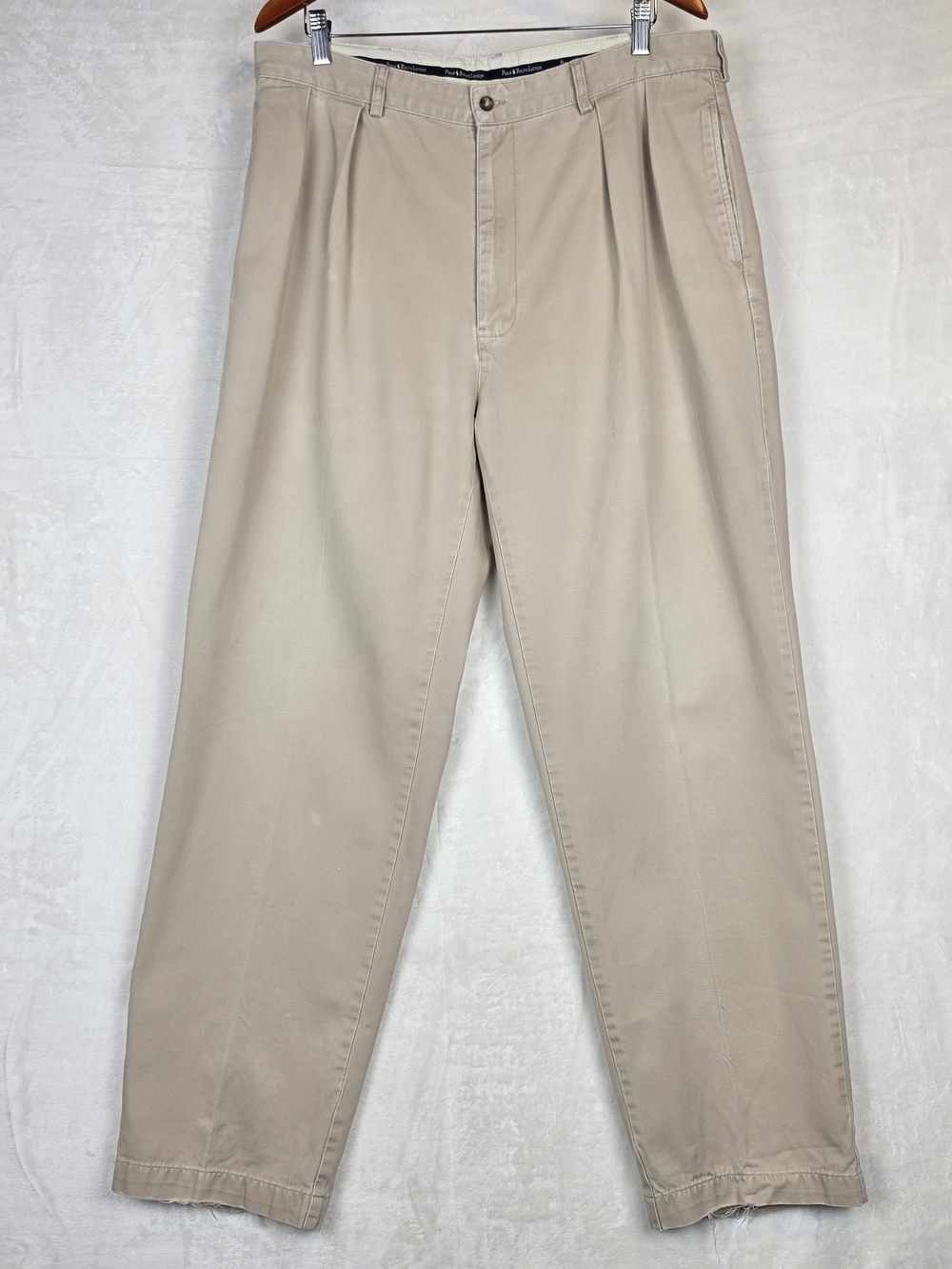 Polo Ralph Lauren Andrew Pant Mens 38x32 Khaki Pleated Cotton